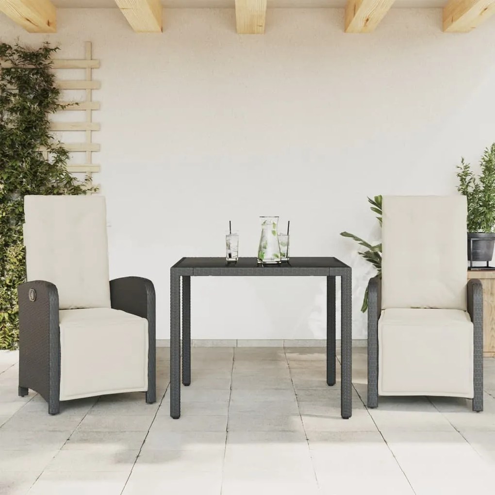 Set Da Bistrò 3 Pz Con Cuscini Nero İn Polyrattan /