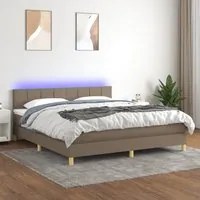 Letto a Molle con Materasso e LED Tortora 160x200 cm in Tessuto 3133729