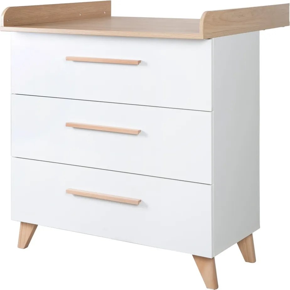 Cassettiera per bambini bianca con effetto rovere con fasciatoio 88,5x99x76 cm Léon – Roba