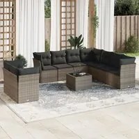 Set Divano da Giardino 10 pz con Cuscini Grigio in Polyrattan 3217850