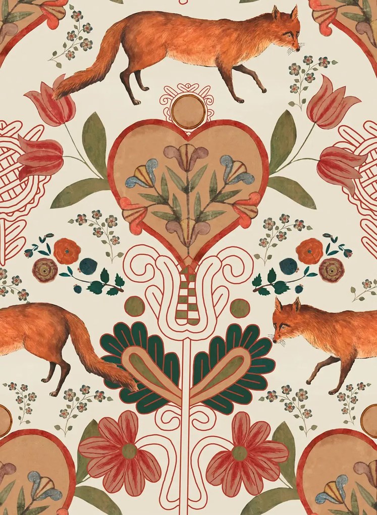 Mindthegap Carta da parati The Vixen - Taupe/ Red/ Orange/ Green