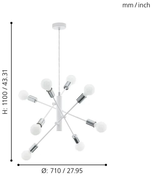 Eglo 98017 - Lampadario a sospensione con filo GRADOLI 8xE27/60W/230V bianco