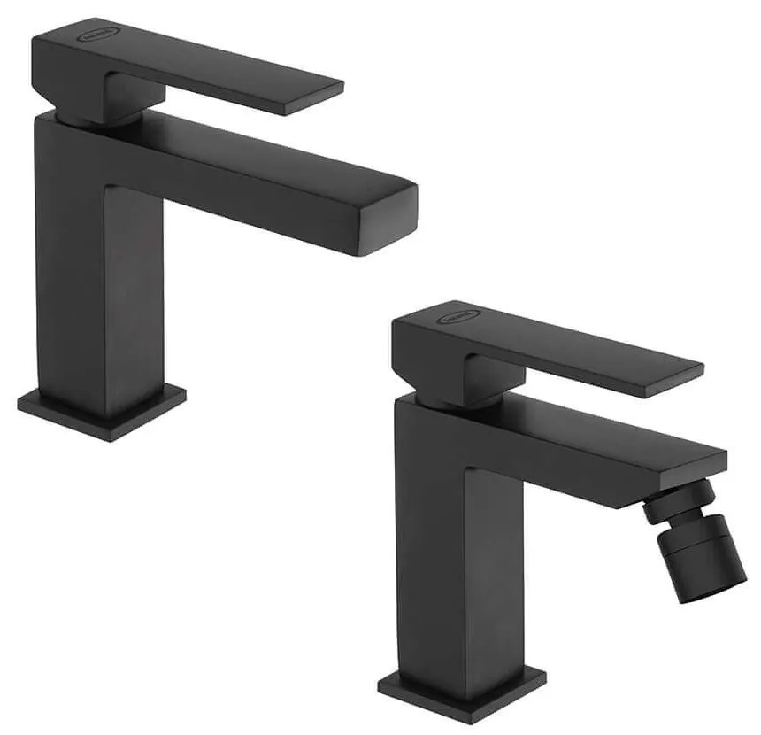 Coppia miscelatori lavabo e bidet nero opaco serie Twinkle di Jacuzzi Rubinetteria per piletta click clack