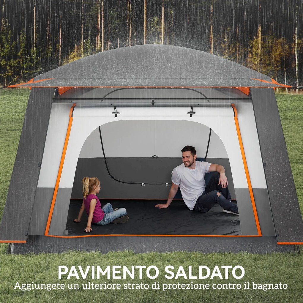 Tenda da Campeggio Impermeabile e UPF 30+ 430x305x195 cm per 4-6 Persone con 2 Stanze Grigio...