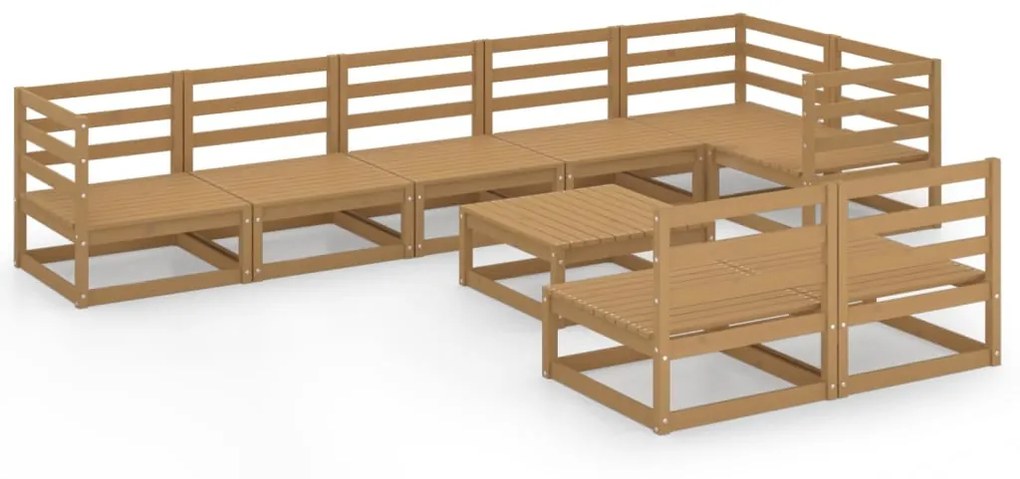 Set Divani da Giardino 9 pz Miele in Legno Massello di Pino