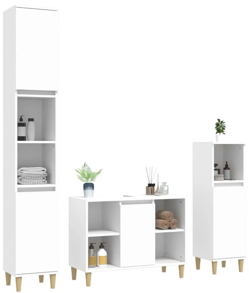 Set mobili da bagno 3 pz bianco in legno multistrato