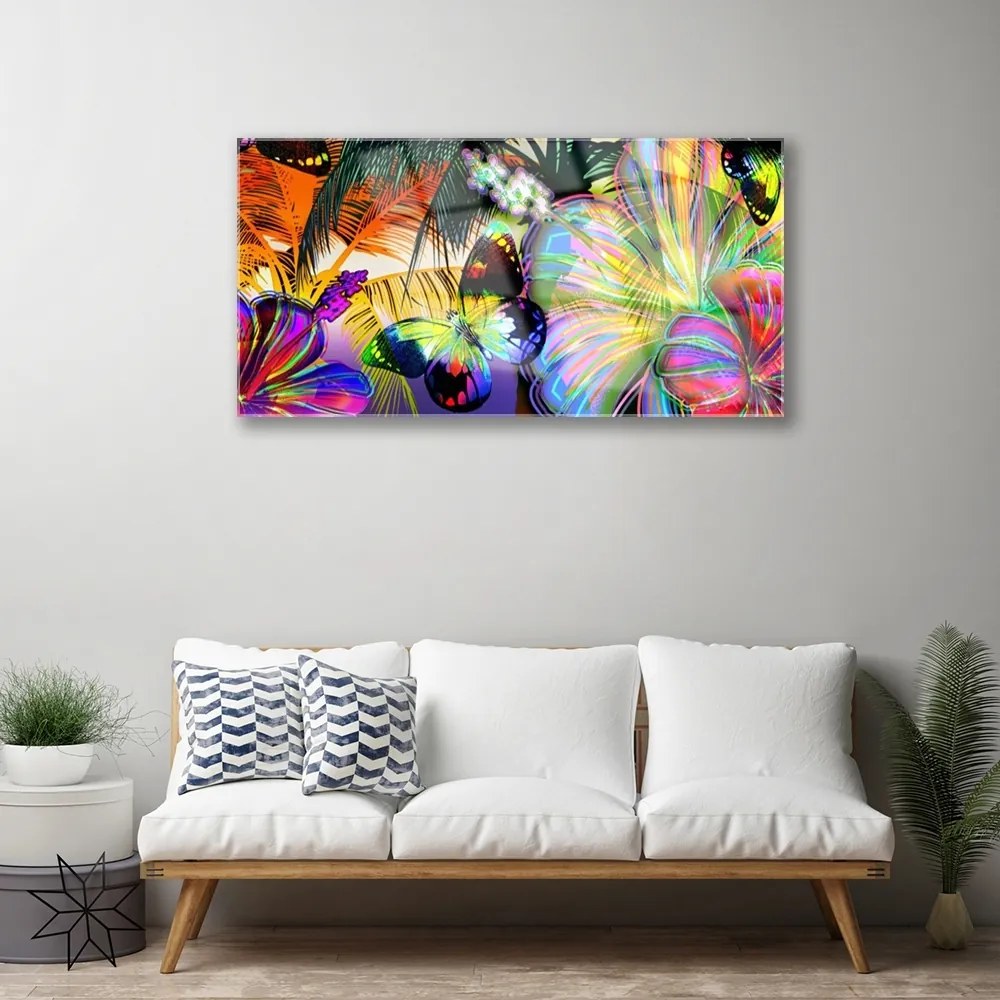 Quadro di vetro Farfalle astratte Piume 100x50 cm 2 appendini