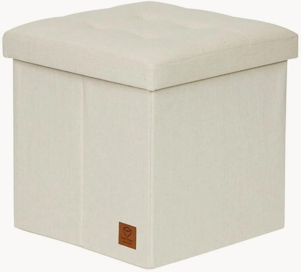 Pouf imbottito in lino con vano contenitore Premium Natur, pieghevole