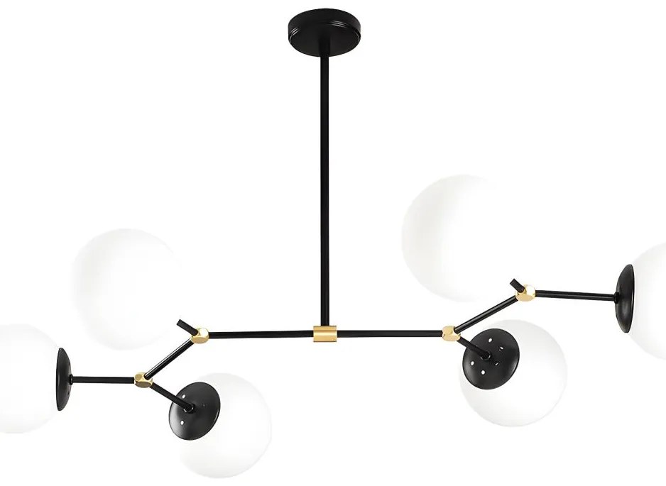 Lampadario 6 sfere L. 100 x H. 52 cm in Metallo Nero e Bianco - DAMAR