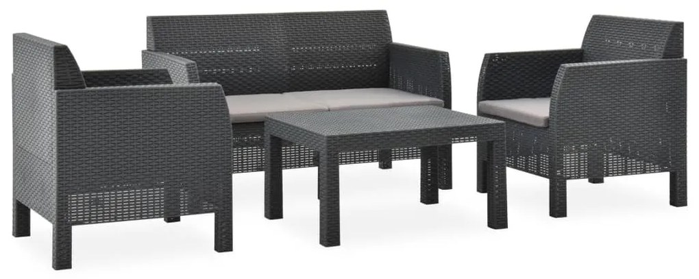 Set divani da giardino 4 pz con cuscini in rattan pp antracite