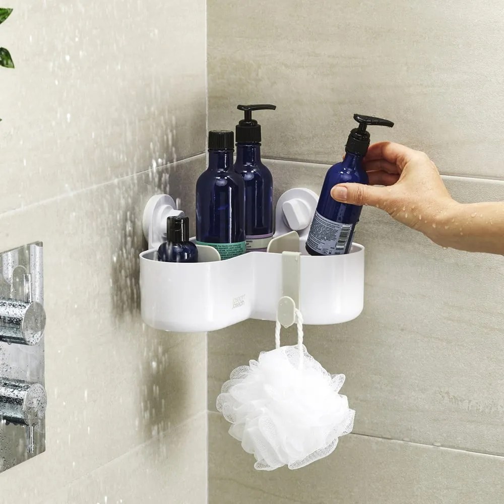 Scaffale da bagno in plastica ad angolo bianco senza forare Duo - Joseph Joseph