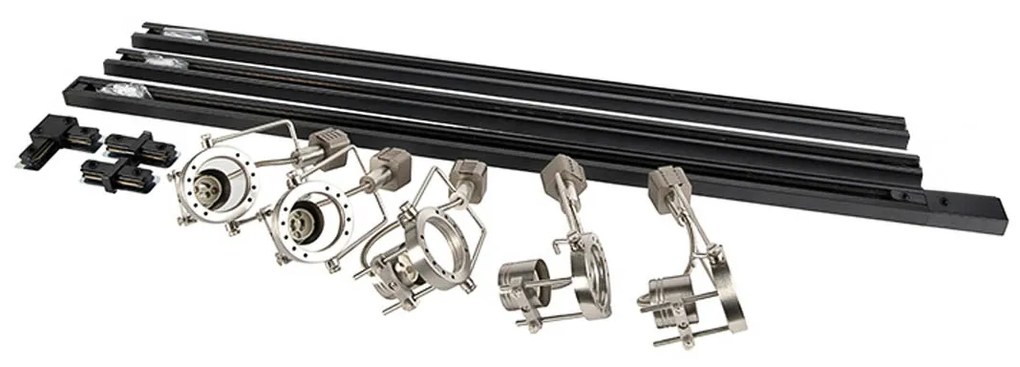 Sistema a binario con 5 faretti monofase nero con acciaio - Suplux