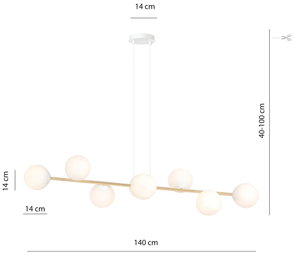 Sospensione Contemporanea Rhiannon 8 Luci In Acciaio Bianco E Oro E Vetro Bianco