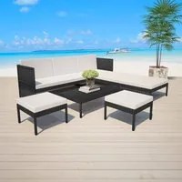 Set Divani da Giardino 6 pz con Cuscini in Polyrattan Nero 43010