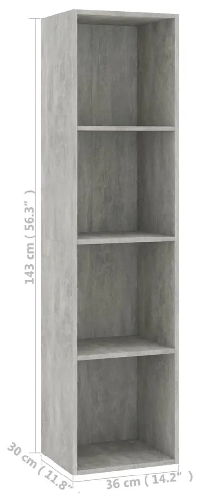 Libreria/Mobile TV Grigio Cemento 36x30x143 cm in Multistrato