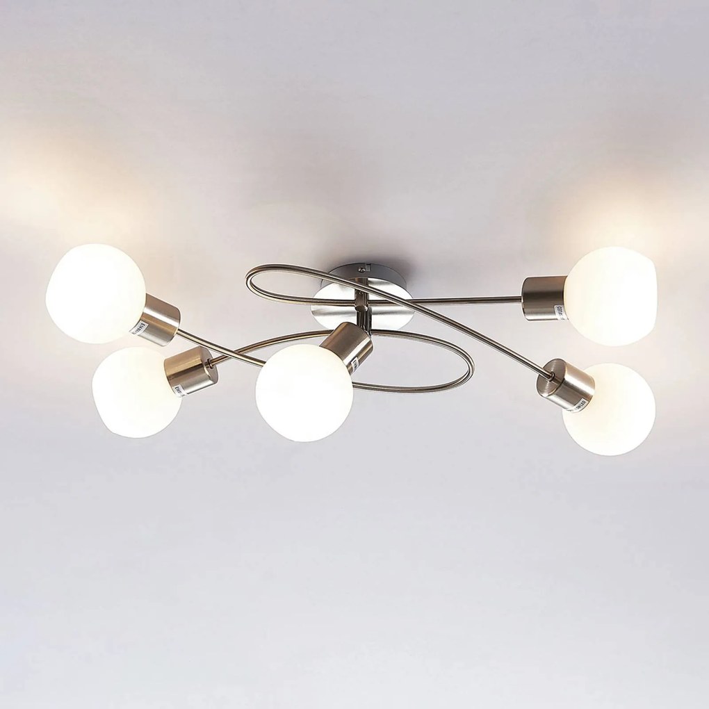 Plafoniera soffitto Elaina Lindby, dimmerabile, Alluminio / Grigio / Zincato, Soggiorno / Sala da pranzo, Metallo, Moderno, Plafoniera