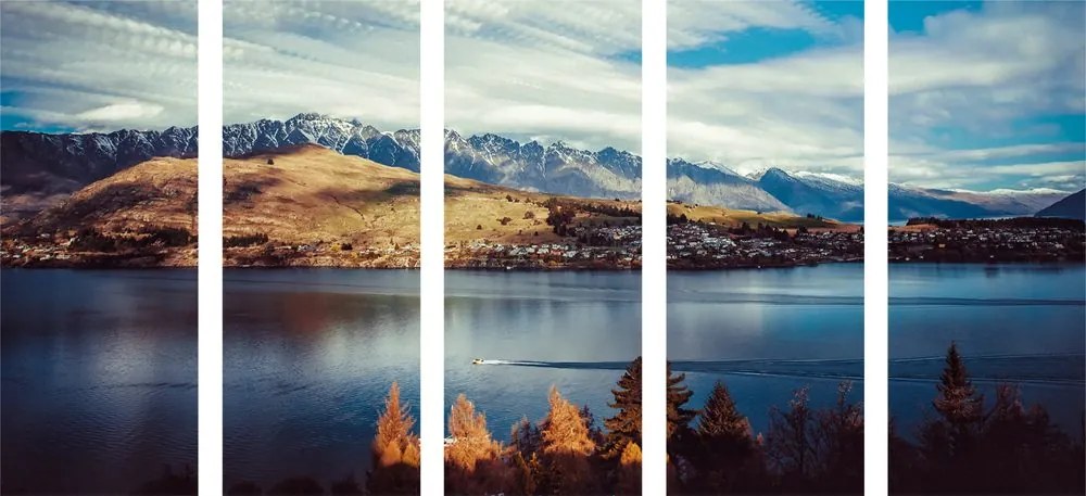 Quadri 5 pezzi – Tramonto sul lago