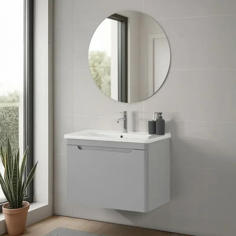 Mobile bagno sospeso 80 cm grigio lucido con specchio 70x90 Stillo