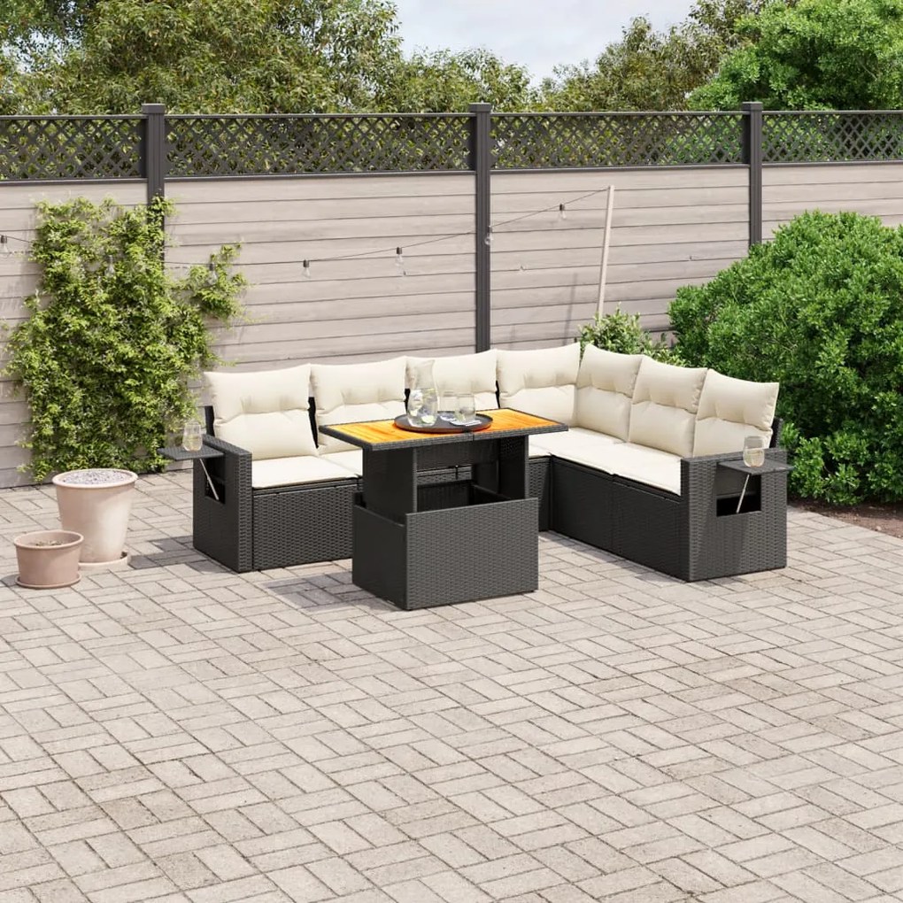 Set divani da giardino con cuscini 7pz nero polyrattan