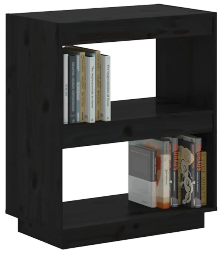 Libreria Nera 60x35x71 cm in Legno Massello di Pino