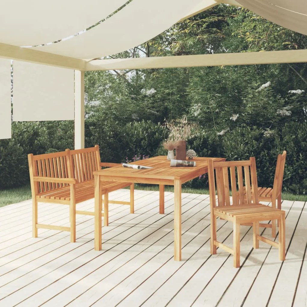 Set Da Pranzo Per Giardino 4 Pz İn Legno Massello Di Teak /