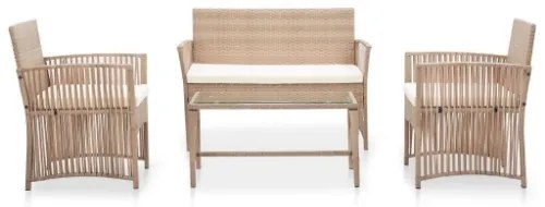 Set Divani da Giardino 4 pz con Cuscino in Polyrattan Beige