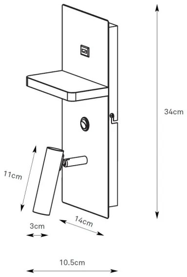 Markslöjd 109018 - Lampada da parete LED CARICA con mensola e porta USB 4W/230V, nero