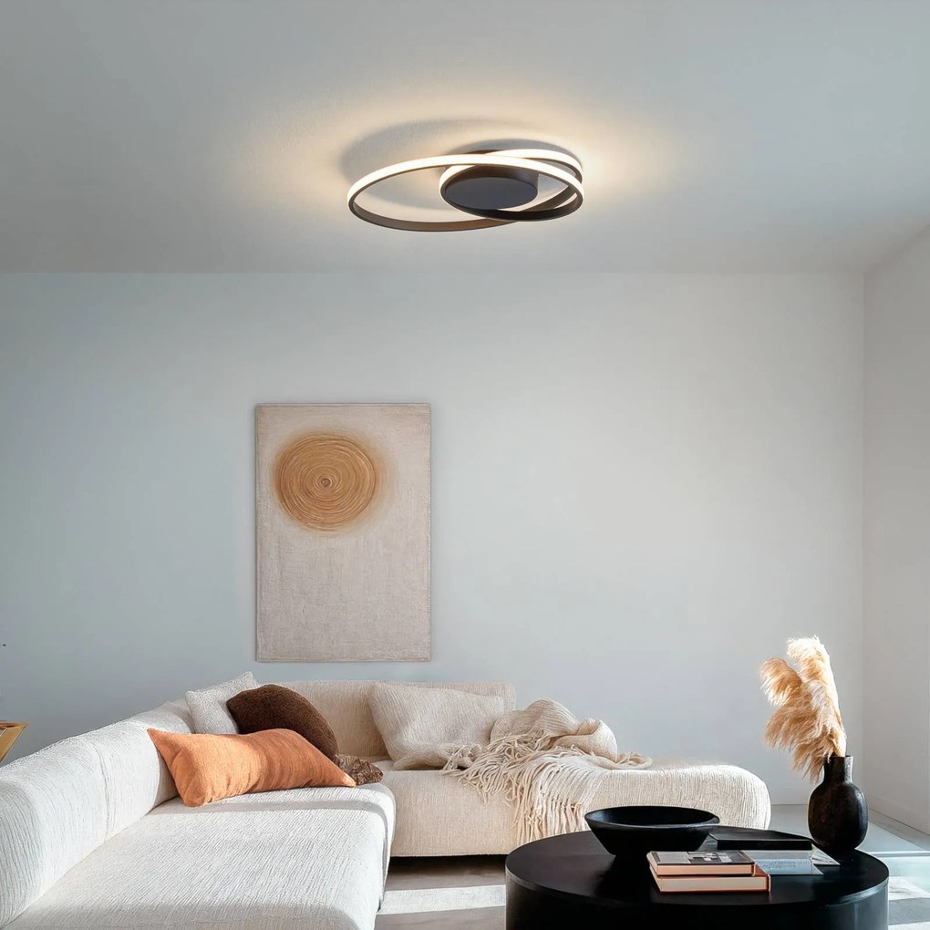 Lindby Plafoniera LED Youna, nero, alluminio, 39 cm, dimmerabile