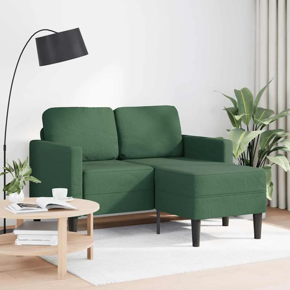 Divano 2 Posti Con Chaise Longue A L Verde Giungla 125 Cm Lino /