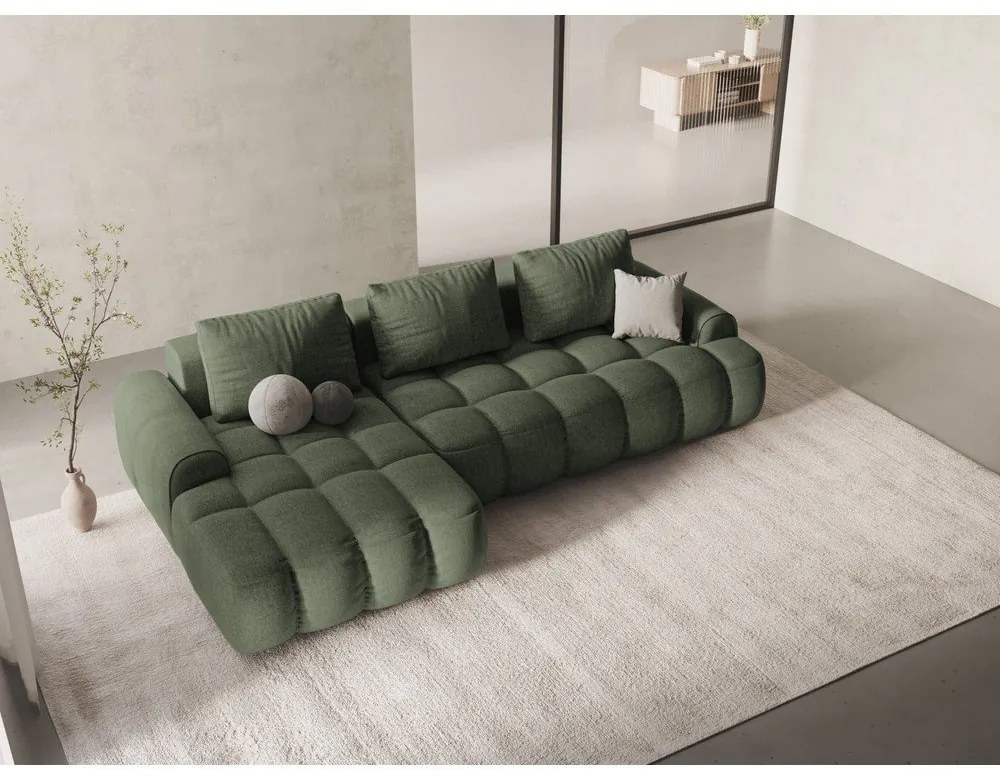 Divano angolare verde allungabile/con contenitore (con penisola a sinistra/con chaise lounge) Linz – Cosmopolitan Design