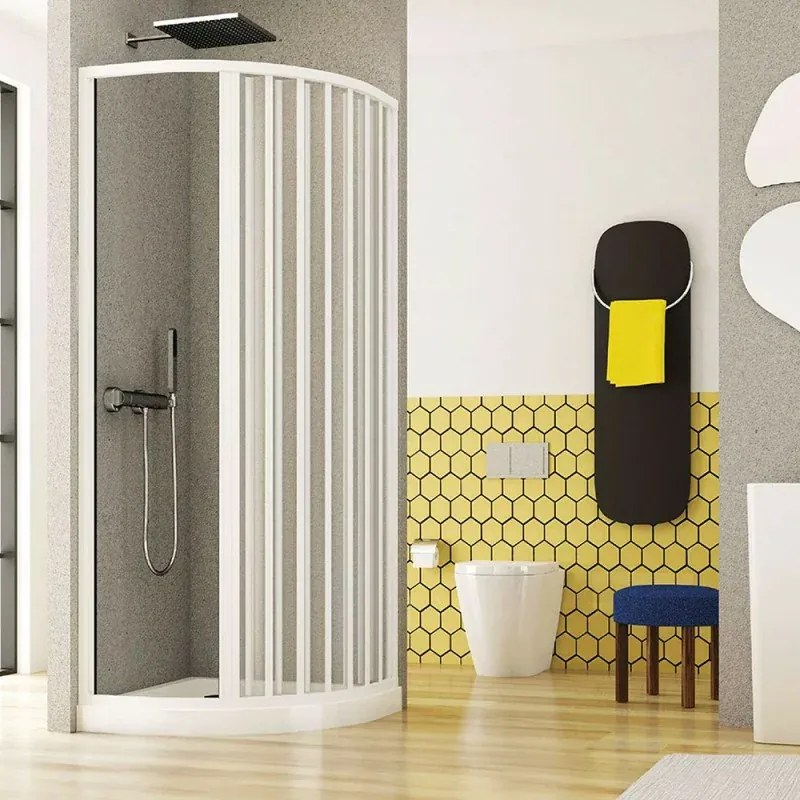 Box doccia 75x75 circolare a soffietto in PVC bianco apertura laterale e chiusura calamitata Teti
