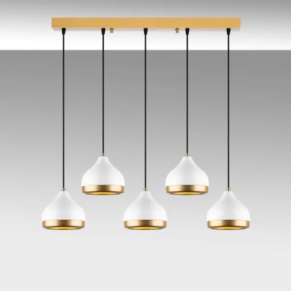 Lampadario a sospensione su cavo YILDO 5xE27/40W/230V bianco/oro