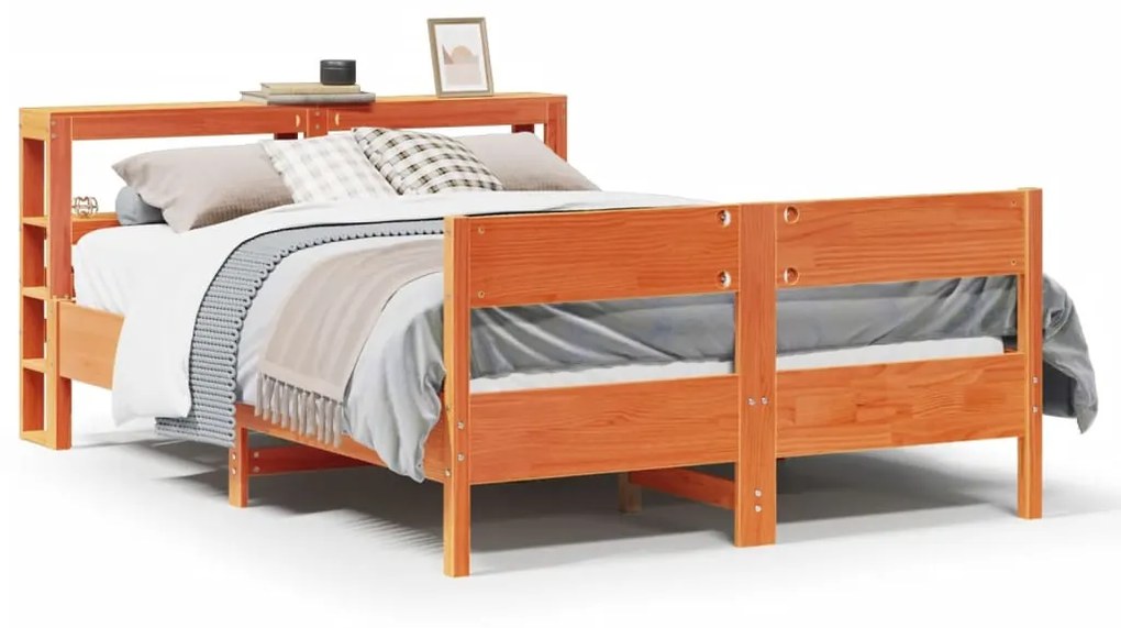 Letto Senza Materasso Marrone Cera 140x190 Cm İn Legno Di Pino /