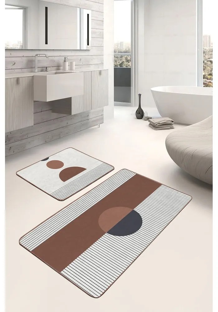 Tappetini da bagno bianco-marrone in set di 2 pezzi 60x100 cm - Mila Home