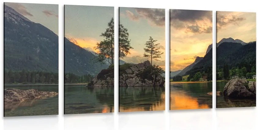 Quadri 5 pezzi – Paesaggio montano sul lago