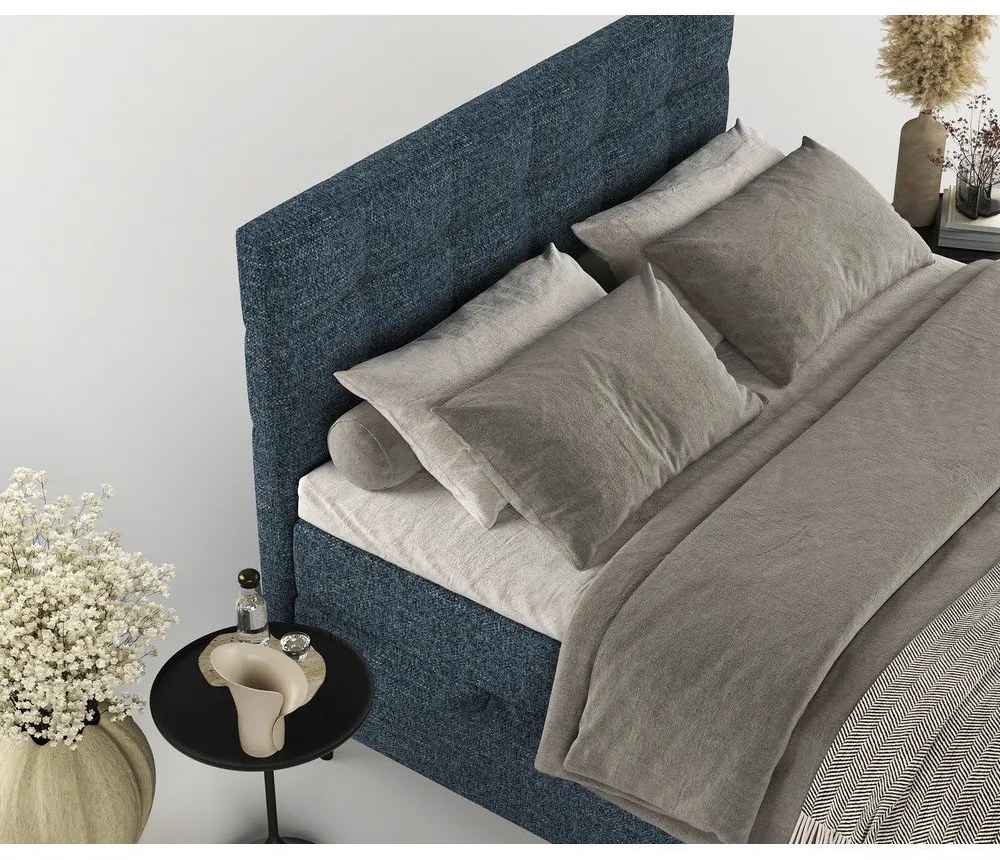 Letto boxspring blu scuro con contenitore 200x200 cm Urbaneo - Maison de Rêve