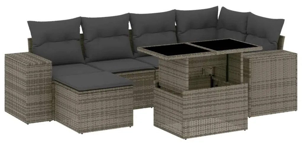 Set divani da giardino 7 pz con cuscini grigio in polyrattan