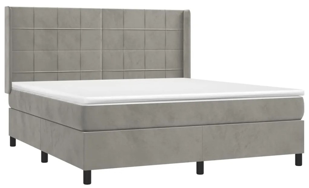 Letto a molle materasso e led grigio chiaro 180x200 cm velluto