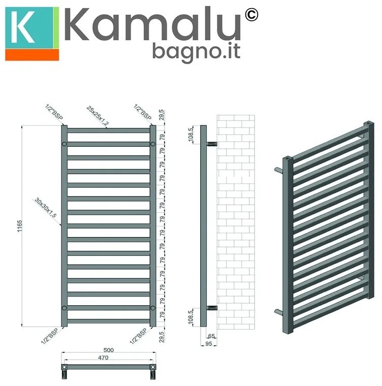 Kamalu - scaldabagno 1000x500 mm modello kam-378a