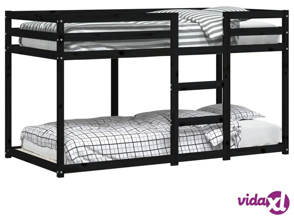 vidaXL Letto a Castello Nero 90x190 cm in Legno Massello di Pino