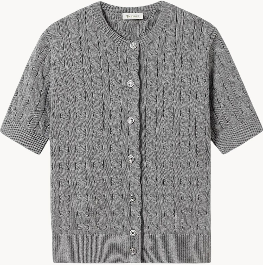 Cardigan da donna in misto seta e cotone a trecce Grace, varie misure