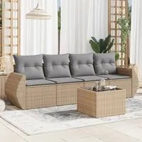 Set Divano da Giardino 5 pz con Cuscini Beige in Polyrattan 3221088