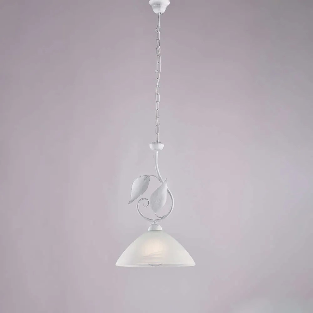 Bonetti Illumina Lampadario in ferro laccato bianco con decorazione argento antico e diffusore in vetro diametro 30 - 1 luce