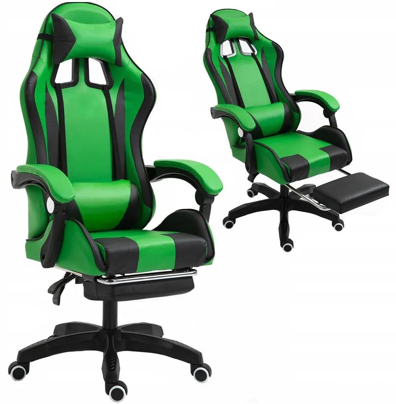 Comoda sedia da gaming con cuscino nero e verde