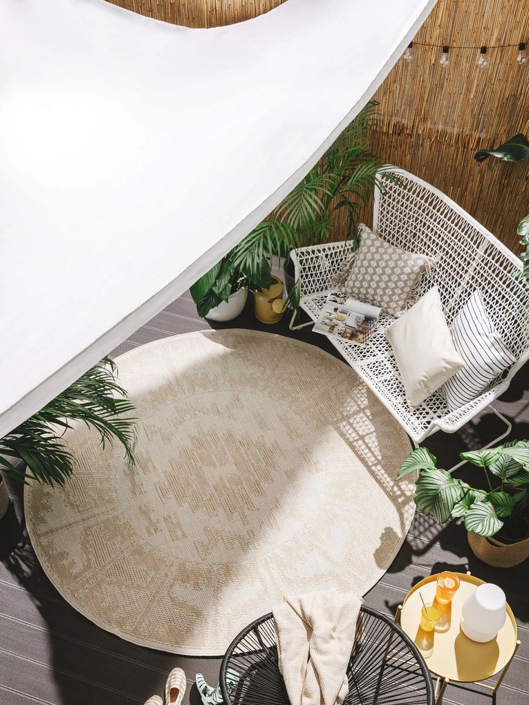 benuta Nest Tappeto per interno ed esterno Bronco Crema ø 160 cm rotondo - Tappeto outdoor per balcone, terrazzo e giardino