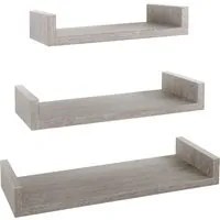 Set 3 Mensole da Parete 60-50-40x23,7x8 cm in Fibra di Legno Calamita Maxi Rovere Grigio New