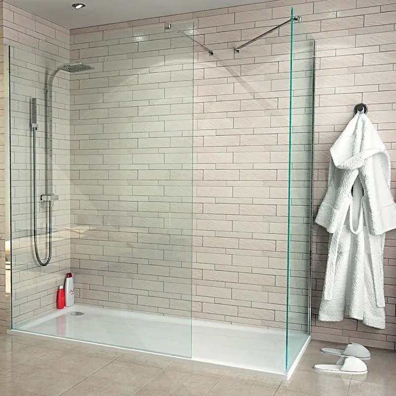 Box doccia walk-in, vetro 8 mm, H 200 cm, profilo cromo