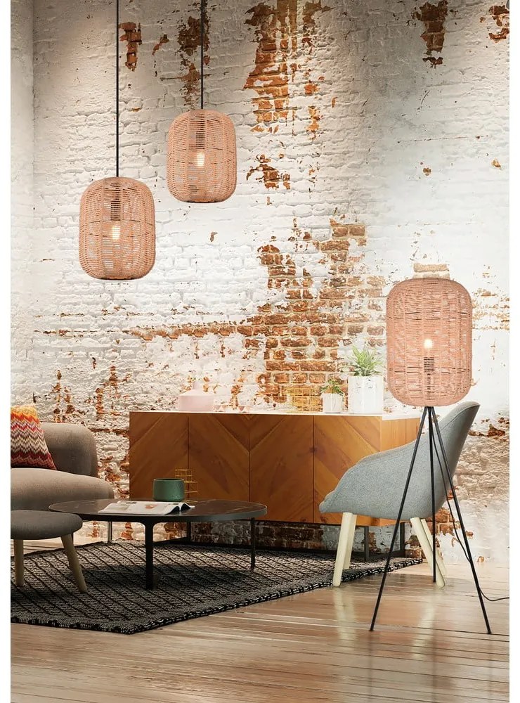 Lampada da terra beige con paralume in vimini e tessuto (altezza 150 cm) Runa - Trio