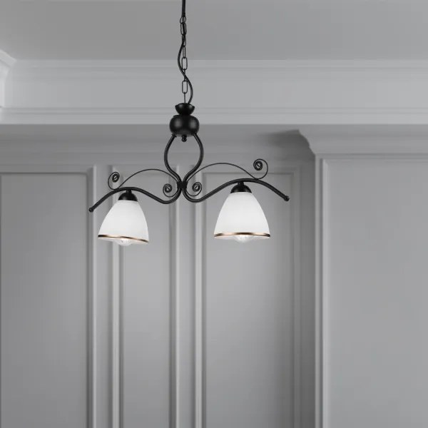 Lampadario a sospensione con catena RETRO 2xE27/60W/230V opaco nero