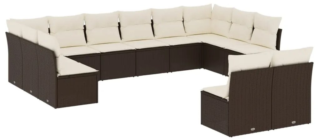 Set divani da giardino 12 pz con cuscini marrone in polyrattan